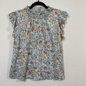 Melloday Floral Ruffle Sleeve Blouse Sz S